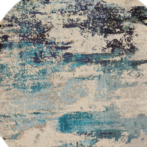 2' X 4' Ivory And Teal Blue Abstract Power Loom Non Skid Area Rug
